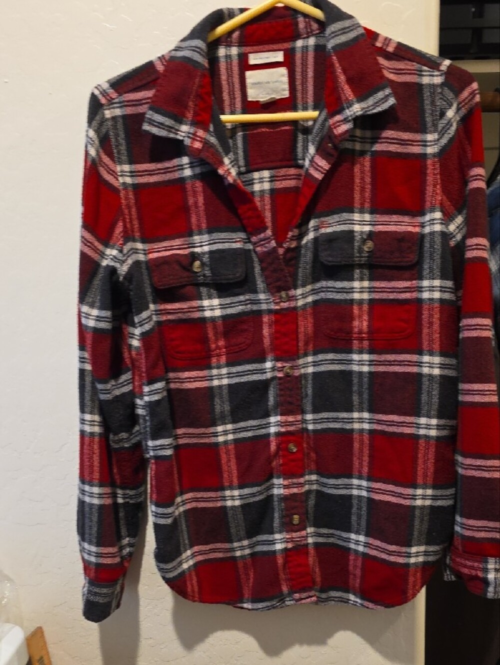 American Eagle Red and Black Plaid Button-Up - Picture 6 of 7